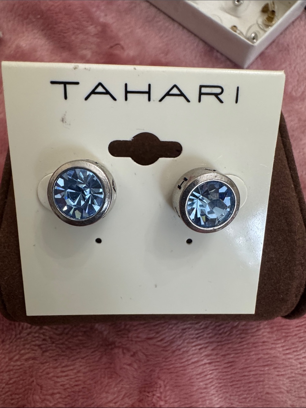 Tahari Silver-Tone Stud Earrings with Light Blue Crystals
